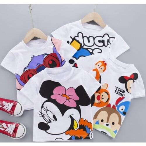 2021 Summer New Childrens Short-sleeved T-shirt Cartoon Cotton Boy T-shirt Undershirt Girl Baby Round Neck Pullover T-shirt