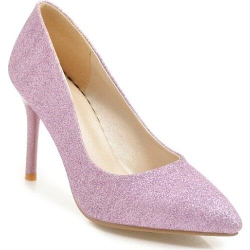 The new spring 2018 fashion sequins pointed high 43 yards single shoes with thin with 32-1825