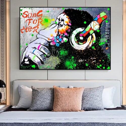 Monkey with Headphones Wall Art Canvas Print Painting Colorful Animal Graffiti Poster Decoration Picture For Living Room Home