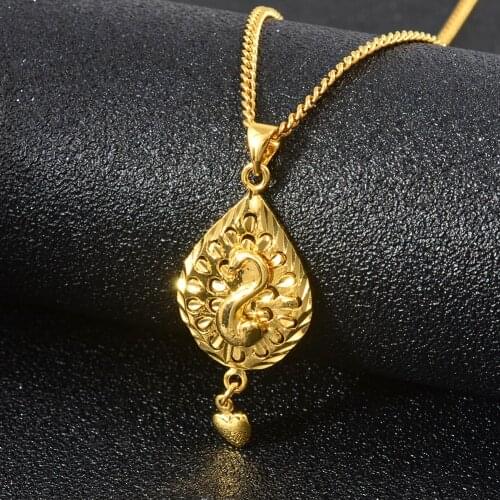 Anniyo Small Charm Peacock Bird Pendant Chain Necklaces for Women Girls Gold Color Jewelry PNG Gifts #006509