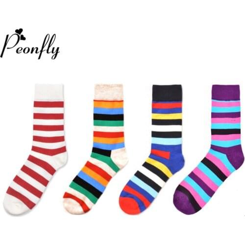 Peonfly Colorful Funny Japanese Combed Cotton Men Harajuku Striped Crew Socks New 2020 Autumn Winter Calcetines