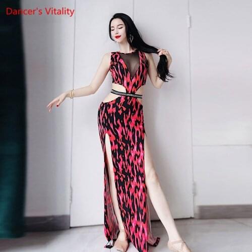 Belly Dance Dress Leopard Print High Waist Split Long Skirt Practice Clothes Female Adult Oriental Dancing Performance Clothing