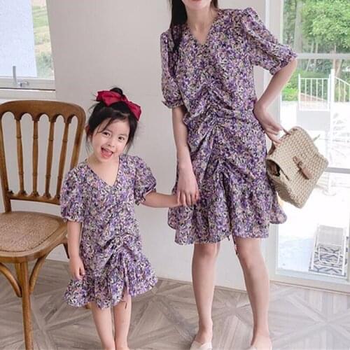 Mom Baby Girls Floral Print Dress Mother Daughter Beach Vacation Matching Clothes Outfits Fashion for Summer Family