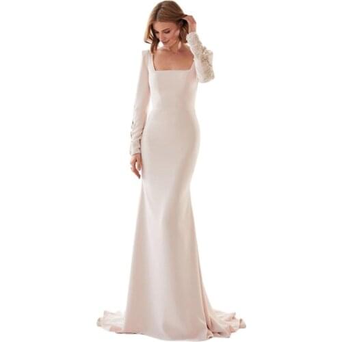 Long-Sleeved Trumpet Evening Gown Square Neck Mermaid Prom Dress Party Wear Embellished Formal Robe De Soirée