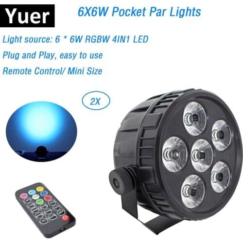 2XLot Portable New 6X6W RGBW 4IN1 LED Flat Par Lights Remote Control Wide Use For Club Dj show Home party Ballroom Bands