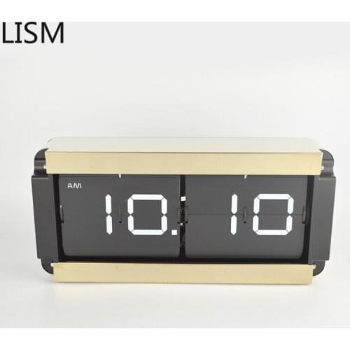 Luxury Large Flip Table Clock Metal Living Room Flip Desktop Clock Gear Watch Creative Home Decor Flip Clock Electrical Smart