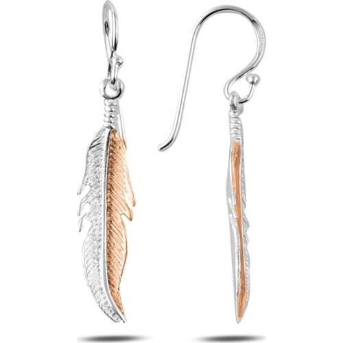 Silverlina Silver Rose Gold Plated Dangle Feather Earring