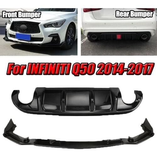 2PCS Front Rear Bumper Spoiler Splitters Matte Black Carbon Fiber For INFINITI Q50 2014-2017 Protection Trim Diffuser Sport