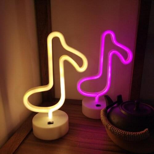 LED Neon Light Note Shape Bedroom Decor High Brightness Neon Sign for Room Wall Art Bar Party USB Lamp Decoration with Base