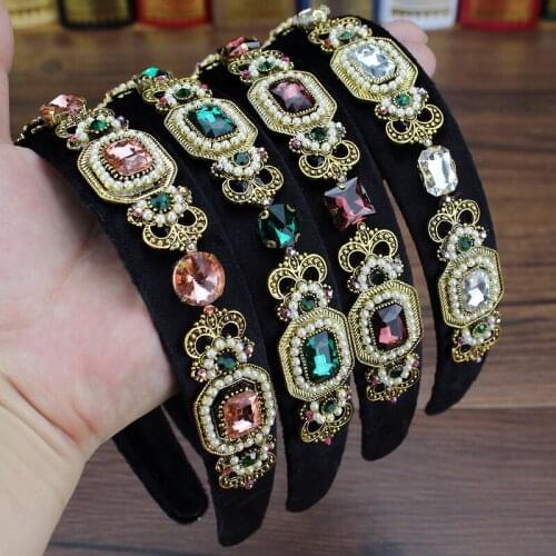 Green Pink Clear Rhinestone Vintage Hairbands Sparkly Crystal Headbands For Women Girls Luxurious Hair Accessories