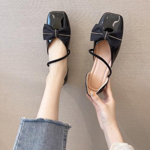 Sweet Bowknot Shallow Mouth Ladies Single Shoes Spring And Summer New Fashion Square Toe Comfortable Flat Shoes