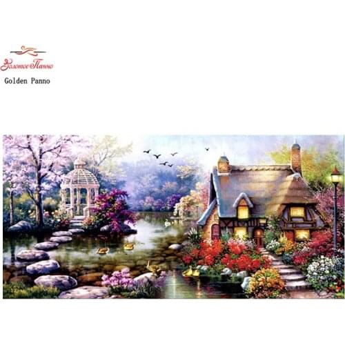 Golden panno,Needlework,Embroidery,DIY Landscape Painting,Cross stitch,kits,11ct bridge water Cross-stitch,Sets For Embroidery