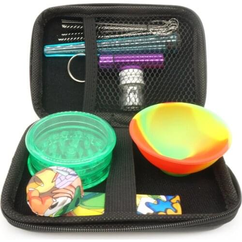 1Set Cigarette Accessories Smoking Pipe Grinder With Rolling Paper Tube Silicone Bowl Aluminium Glass Storage Box Tobacco Herb