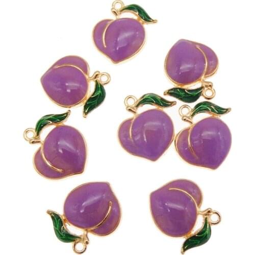 10pcs Purple Enamel Charms Necklace pendant enamel peachs for jewelry making fashion charm earring pendant fruit charms 16*17mm