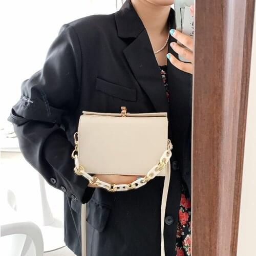 2021 spring new fashion small box lock bag single shoulder straddle womens bag handbags
