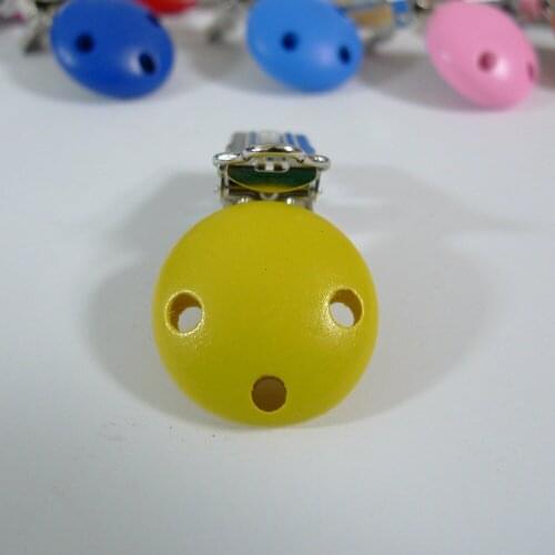 25PCS Yellow Color Natural Wood Baby Pacifier Dummy Holder Clips