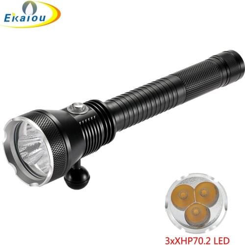 3xXHP70.2 LED Yellow Light Diving Flashlight 26650 Underwater Waterproof Spearfishing Lights for Hunting Deep Sea Cave Dive Lamp