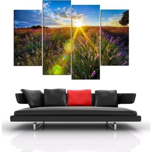 4 Panels HD modern Wall Oil Paintings Canvas Art Picture Flower Toile Art Home Decor Lavender Modular Painting for Living Room