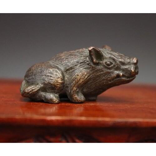 5 CM Chinese red Copper life-like wild boar sus scrofa Pig porcupine sculpture