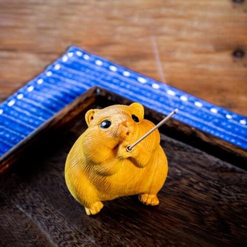 8.5CM Rat Hamster Incense Insert Wood Carving mascot Statue Animal Statue Home Decor Boxwood Carving Car Decorations