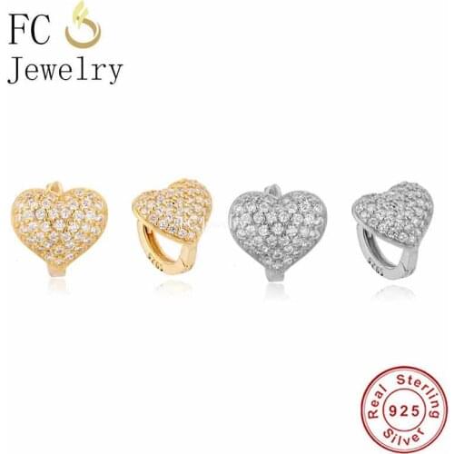 925 Sterling Silver Korea Sparkling Full Zircon Rised Heart Beaded Huggies Hoop Earring For Women Pendientes Brincos 2021 Trends