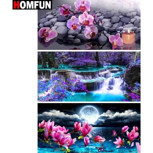 HOMFUN 5D Diamond Painting "Orchid Waterfall Flowers" DIY Full Rhinestones Drill Cross-stitch Square Round Diamond Embroidery