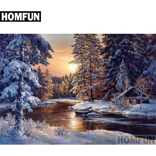 HOMFUN Full Square/Round Drill 5D DIY Diamond Painting "Sunset forest" Embroidery Cross Stitch 5D Home Decor Gift A06619