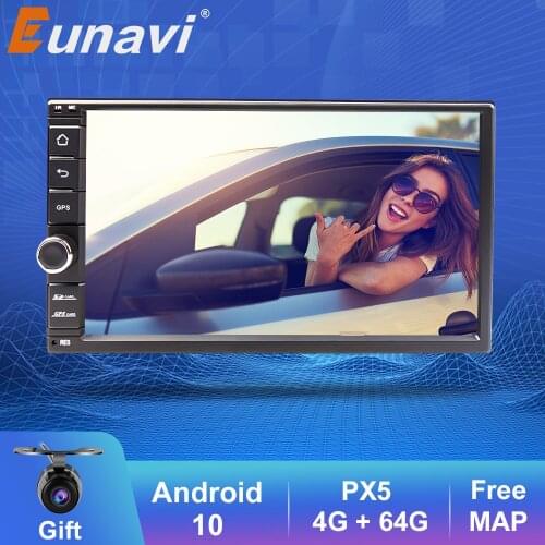 Eunavi 2 Din Universal Android 10 Car radio audio auto GPS multimedia Player Universal WIFI Navigation Touch screen Subwoofer