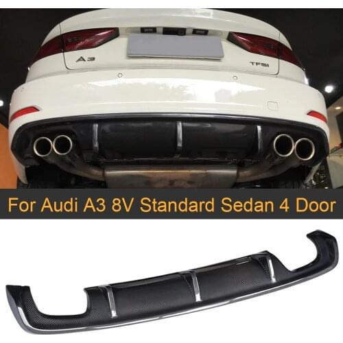 Car Rear Bumper Diffuser Lip Spoiler For Audi A3 8V Standard Sedan 4 Door 14-16 Non Sline Four Outlet Black FRP Rear Diffuser