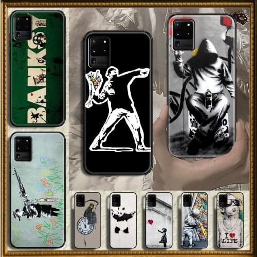 Street Art Banksy Graffiti Phone case For Samsung Galaxy Note 4 8 9 10 20 S8 S9 S10 S10E S20 Plus UITRA Ultra black fashion