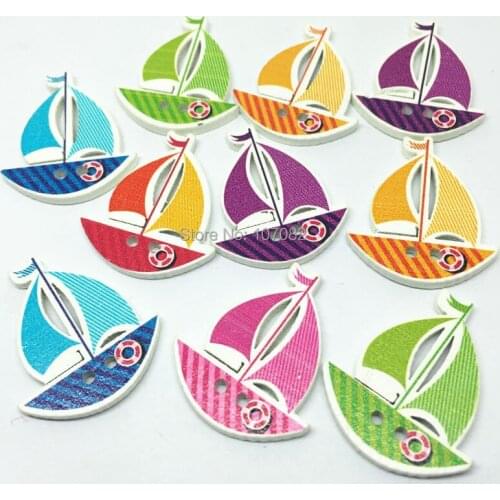 1000pcs Wood Sailing Boat Buttons 25x30mm 2 Holes Wooden Sewing Accessories Scrapbooking Embellishments Crafts Button