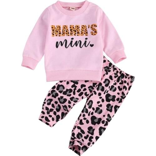Kids Girls Clothes Letter Long Sleeve Tshirts Pants 2pcs Outfits Infant Baby Clothing Leopard Set 0-3Y