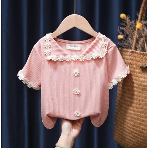 Children Girls T-shirts Summer Fashion Flower Baby Girl Tops Tee Kids Infant Short Sleeve T shirt Toddler Cotton Clothes 1-6Y