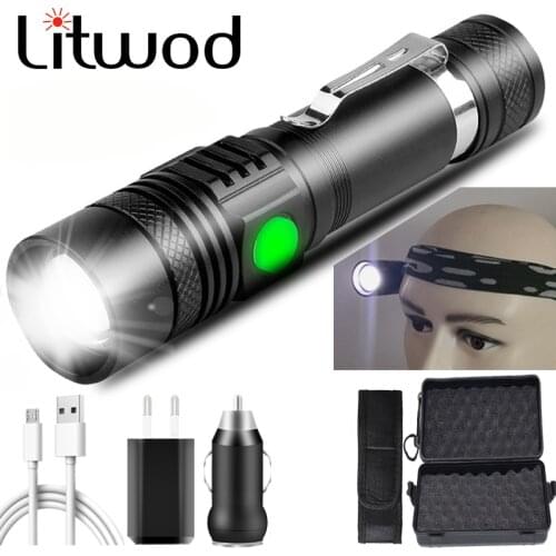 XP-L V6 Flashlight powerful USB Rechargeable Aluminum Led Torch headband Zoom Waterproof 18650 battery Bicycle Lantern bick lamp