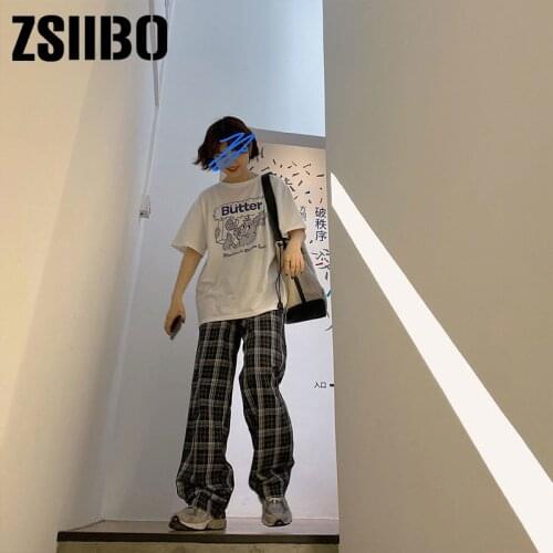 Harajuku Plaid Pants For Trousers Streetwear Woman Ladies Causal Plus Size jogger streetwear vintage Wide штаны женский jogger
