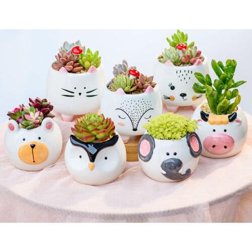 Simple fashion Nordic ceramic meaty plant flower pot animal cat tank flower bowl ornaments novelty small gift decoration