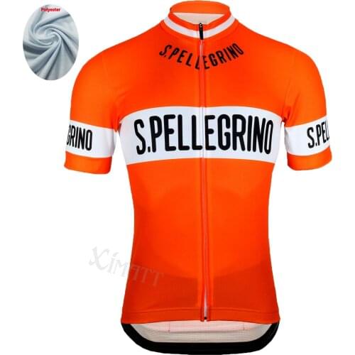 Classic Retro Polyester Mens Cycling Jersey Orange Quick Drying Tight-Fitting Team Bike Breathable Blouses & Shirts