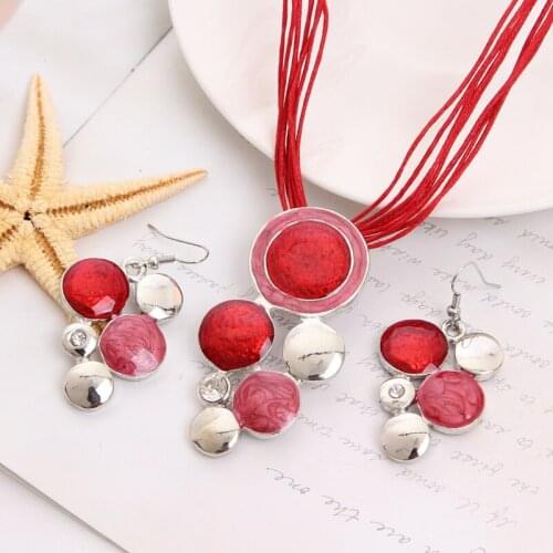 Wedding Silver Plated Red Color Necklace Set Fine Jewelry Sets Party Women African Beads Bridal Earrings Accessories