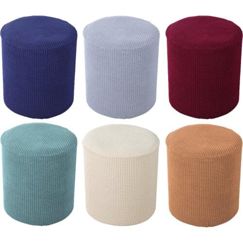 Round Ottoman Slipcover Footstool Protector Covers Stool Ottoman Covers Stretch with Elastic Bottom, Textured Checked Fabric