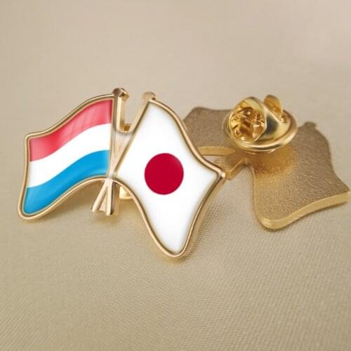 Luxembourg and Japan Crossed Double Friendship Flags Lapel Pins Brooch Badges