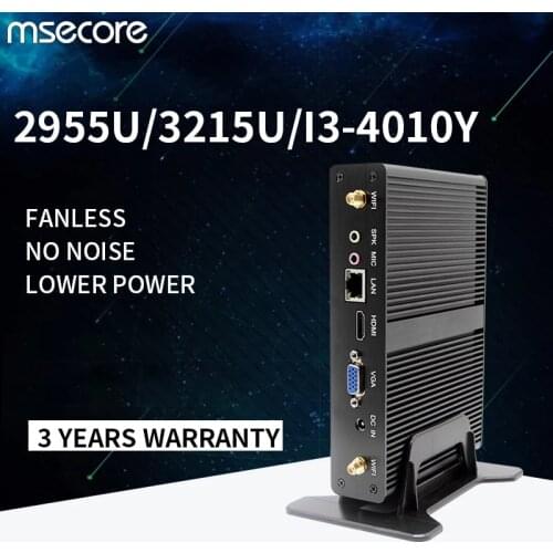MSECORE Fanless Mini PC Gaming Intel Core I3 4010Y Windows 10 Linux HTPC Portable Micro Industrial Gamer Desktop Computer HDMI