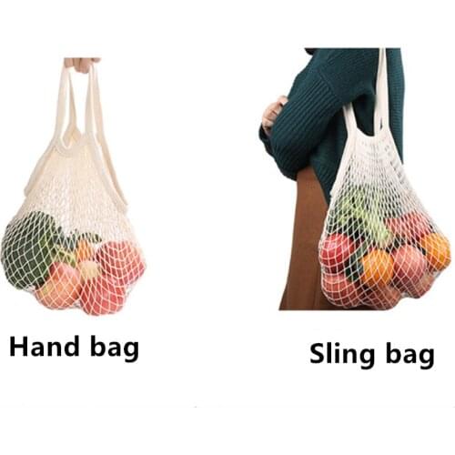 50pcs/set Reusable Mesh Bag Cotton Handbag Net Shoulder Tote Fruit Vegetable Grocery Shopping Eco-friendly Machine Washable
