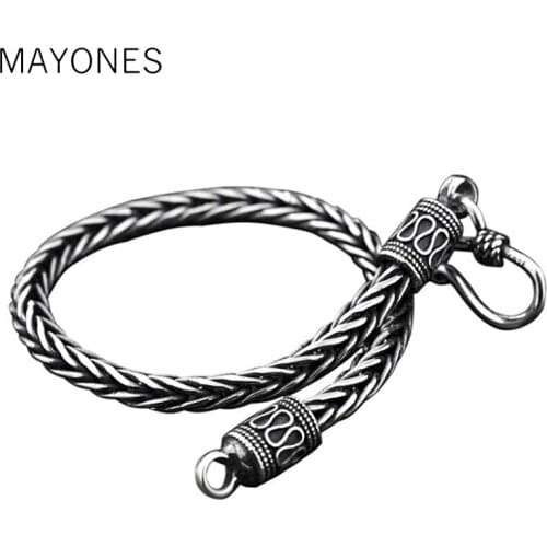 4MM 5MM Width Thai Silver Male Bracelets 100% 925 Sterling Silver Snake Chain Bracelet for Men Vintage Style Fine Jewelry