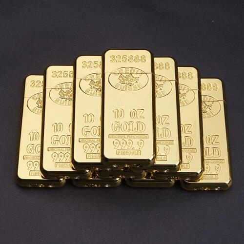 Personality 999 Gold Bar Inflatable Lighter Creative Ultra-thin Mini Grinding Wheel Open Flame Lighter Cool Gift for Friend