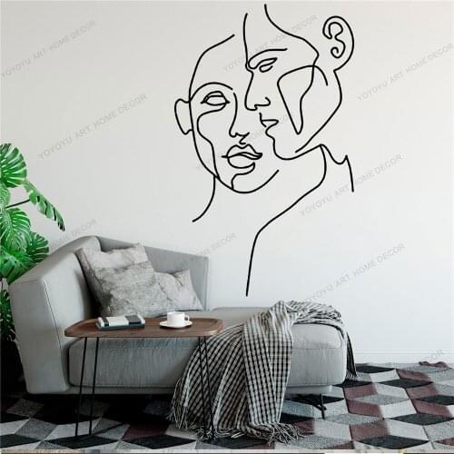 Couple Line Draw Art Wall Sticker For Home Decor Living Room Fashion Wall Decals Valentines Removable Murals Wallpoof CX1458