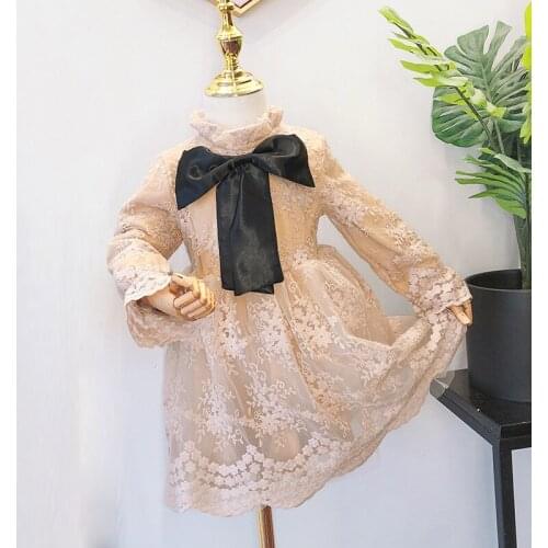 2020 Winter plus velvet New Arrival Girls Fashion Lace Flroal Long Sleeve Dress Kids Embroidery Dress