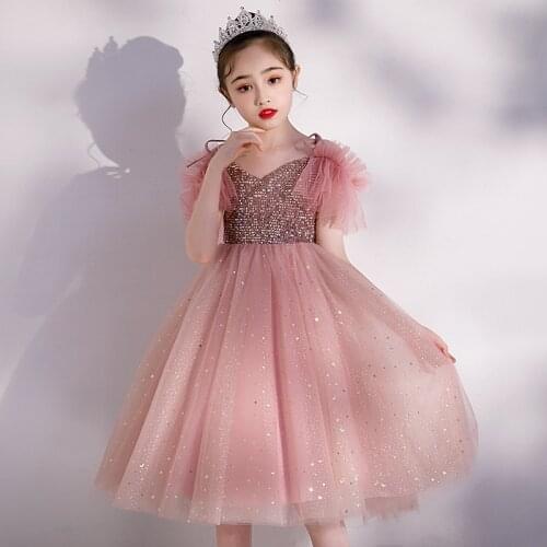 Flower Girls Evening Dress For Children Wedding Sequins Elegance Dresses Teen First Communion Pageant Party Tulle Ball Gown