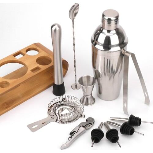 Bars Mixed Drinks Barware Bartender Tools Cocktail Shaker Set Wood Storage Stand Jigger Mixing Spoon Tong Mocktail Tools