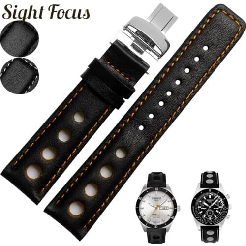 20mm Perforated Mens Cowhide Leather Watch Bands Strap For Tissot Sports Racing PRS516 T91 PRC200 T41 Bracelet Wristband Belts