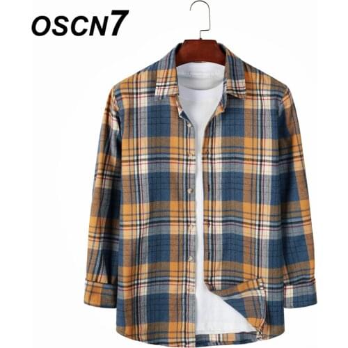 OSCN7 Casual Plaid Long Sleeve Shirt Men High High Streetwear 2021 Fall Women Shirt Retro Shirts Harujuku Mens Shirt 211
